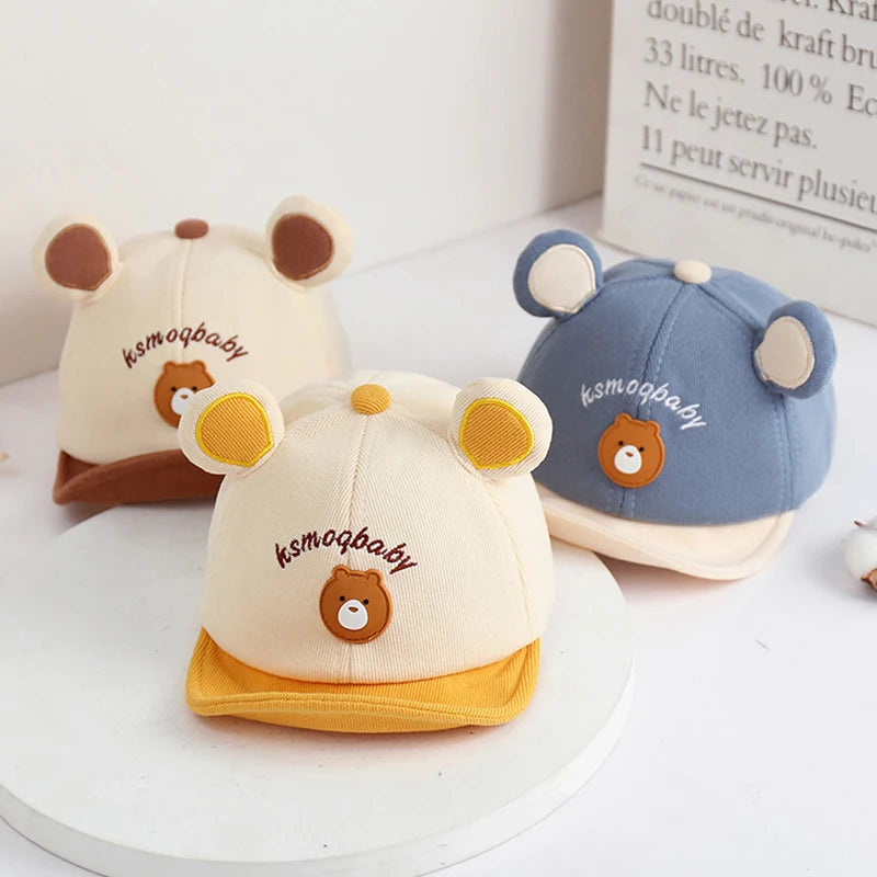 Cartoon Bear Baby Baseball Cap With Ears Cute Animal Sun Hat for Boys Girls Casual Infant Peaked Hat