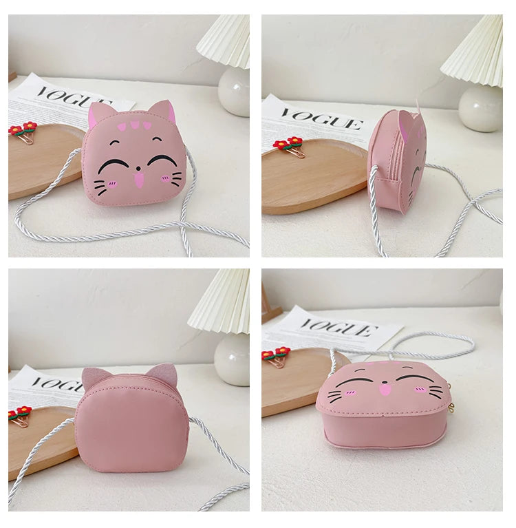 New Outdoor Kids Shoulder Bag PU Leather Cartoon Girls Princess Handbag Cute Cat Travel Baby Mini Coin Purse Messenger Bags
