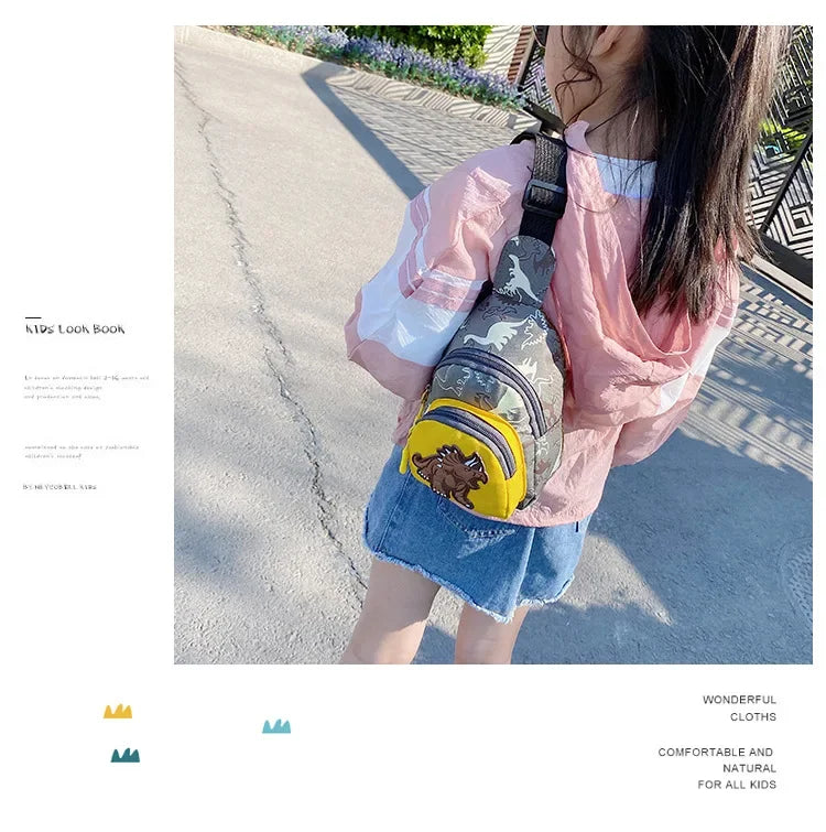 Kids Waist Bags Cartoon Dinosaur Print Outdoor Travel High Capacity Crossbody Zipper Bag Girl Boy Gift Children Chest Pouch Pack