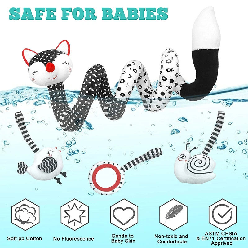 Car Seat Toys for Babies Rattle Mirror Crinkle Squeaky Carseat Stroller Toys 0-6 Months Developmental Newborn Baby Girl Gifts