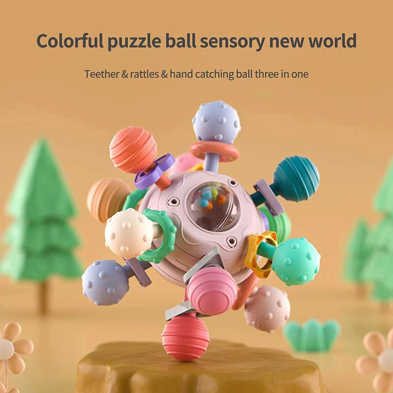 Montessori Baby Teething Toys Sensory Chew Teething Ball Rattle Grasping Activities Babies Toys for 0-18 Months Girls Boys Gifts
