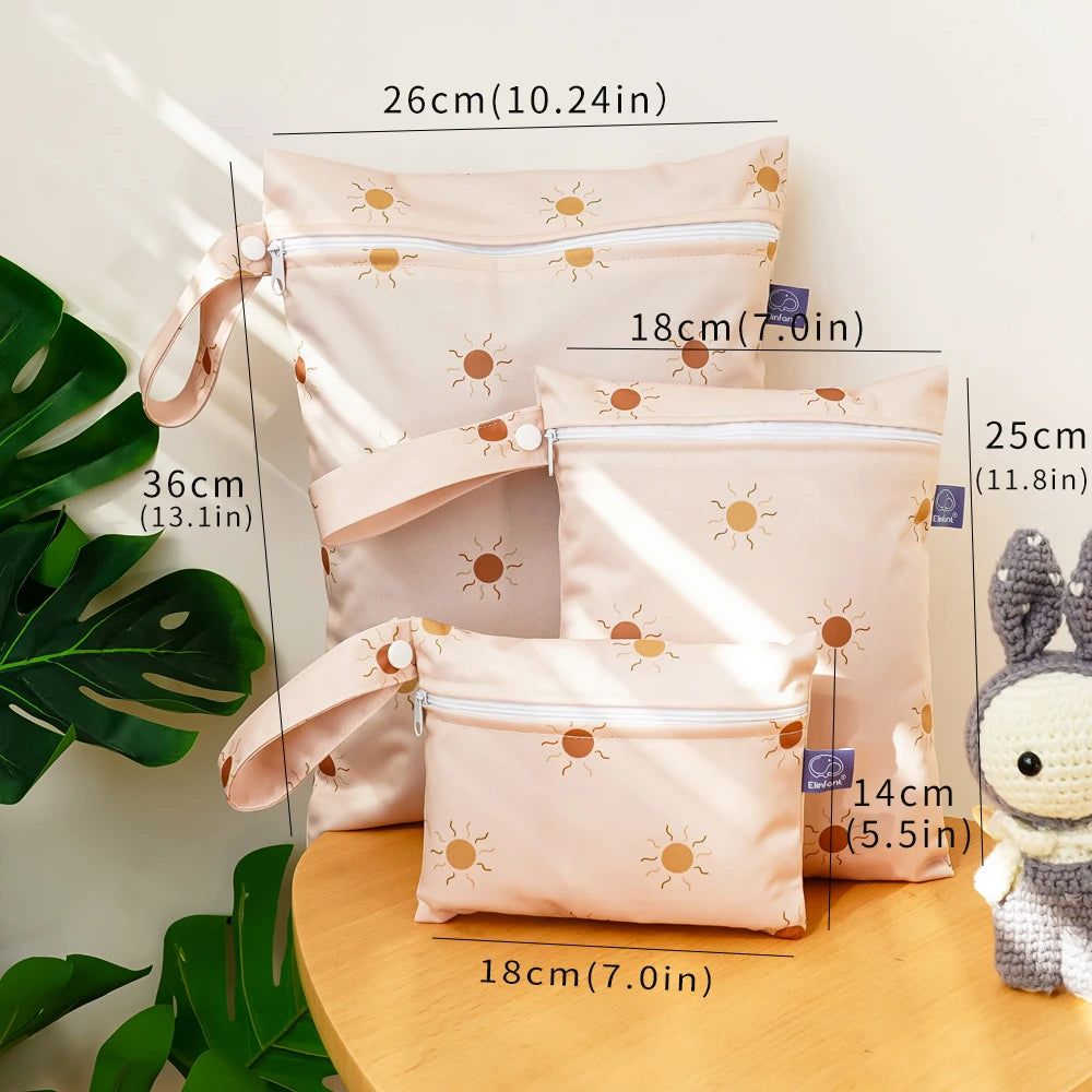 Elinfant Rainbow&Sun Pirnt 3PCS Portable Storage Bag Travel Wash Cosmetic Bag Waterproof Diaper Bag