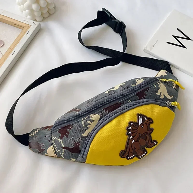 Kids Waist Bags Cartoon Dinosaur Print Outdoor Travel High Capacity Crossbody Zipper Bag Girl Boy Gift Children Chest Pouch Pack