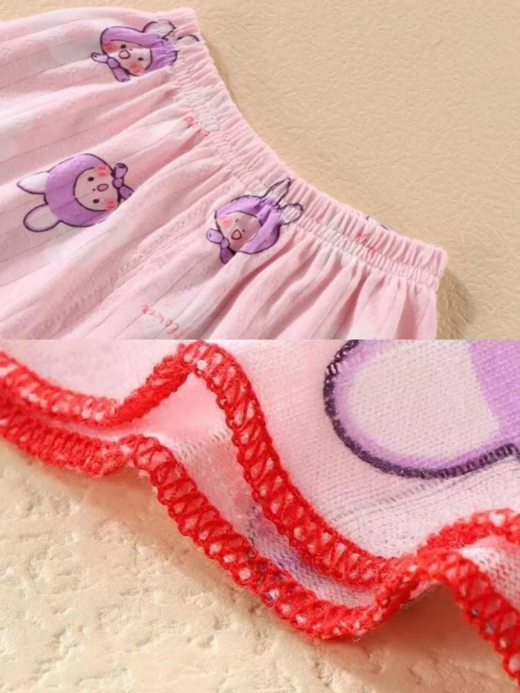 Summer Camisole Sling Tops+Shorts 2-Piece Set Girl's Soft Cotton Pajamas Fashion Cartoon Print Kids Home Clothes Casual Suit New