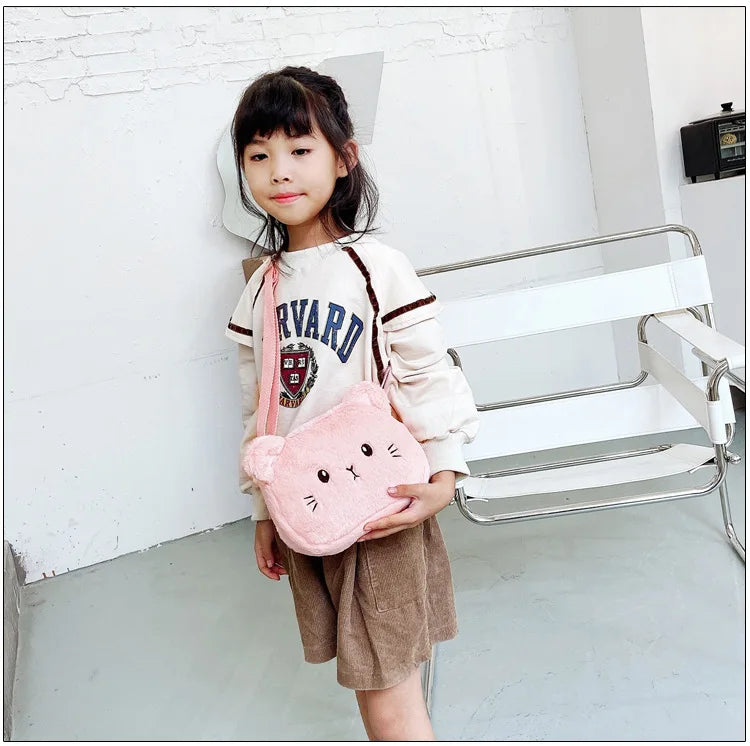 1 Piece Cute Kids Bag for Girls Kawaii Cartoon Animal Cat Messenger Bag for Children Portable High Capacity Outdoor Plush Bag