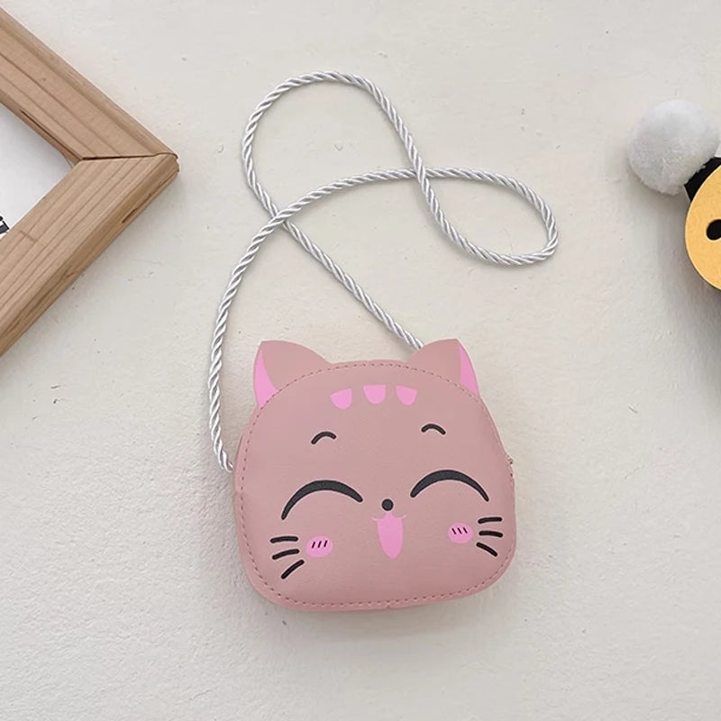 New Outdoor Kids Shoulder Bag PU Leather Cartoon Girls Princess Handbag Cute Cat Travel Baby Mini Coin Purse Messenger Bags