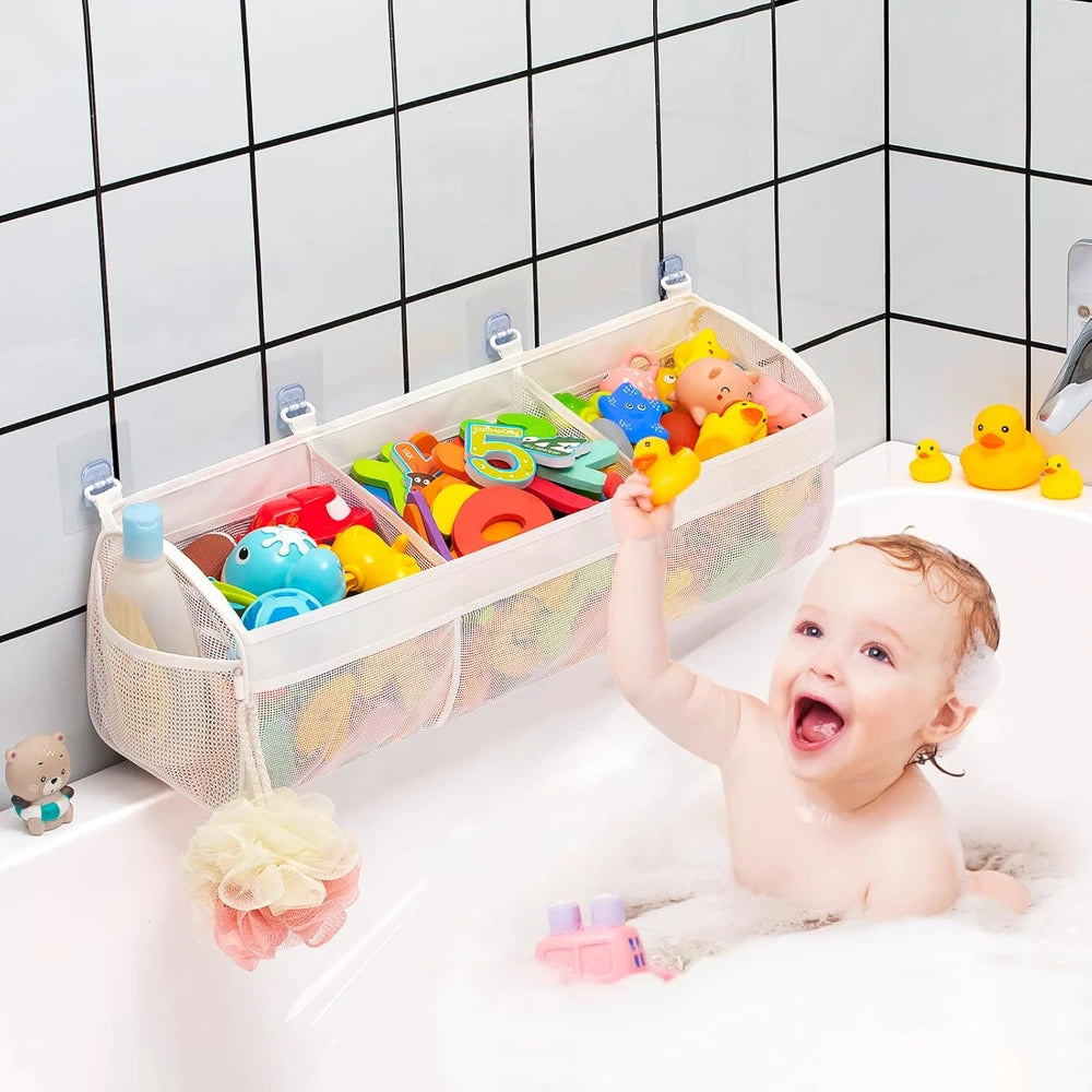 3 Compartment Horizontal Large Openings Bath Toy Organizer for Tub, Capacity Upgrade Bath Storage and Holder,Easy Sorting