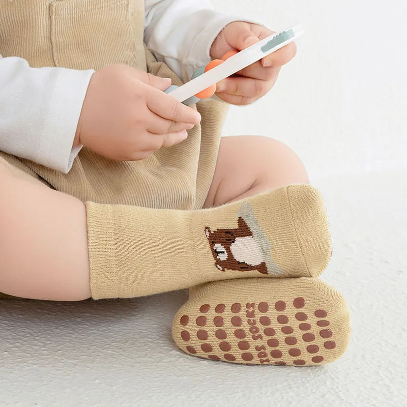 5 Pairs Kids Non-slip Socks Cotton Boys and Girls Cute Cartoon Patterned Comfy Breathable Baby Toddler Floor Socks
