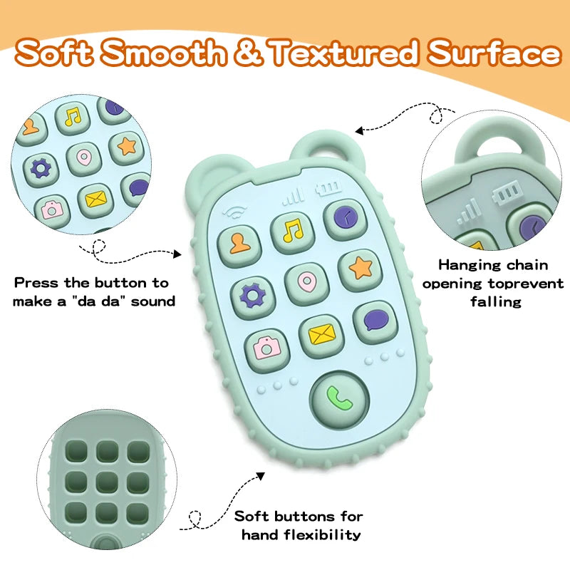 2024 New Baby Teether mobile phone Shape Silicone Teether Teething Toy Kids Sensory Educational Toy baby gift set
