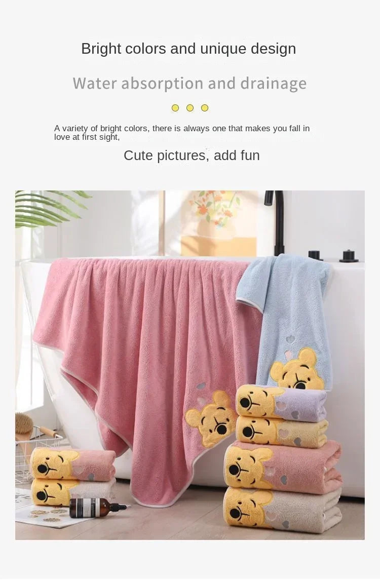 35x75cm/70x140cm Winnie Bear Towel Bath Towel Soft and Absorbent Coral Velvet Towel Home Wash Towel Children's Cartoon Bath Towe