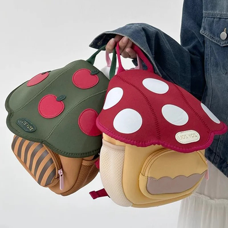 Kid Backpack Cute Mushroom Apple Kindergarten Cartoon Pink Mini Travel Bag Schoolbag Preschool Gift for Toddler Girl Boy 3-6