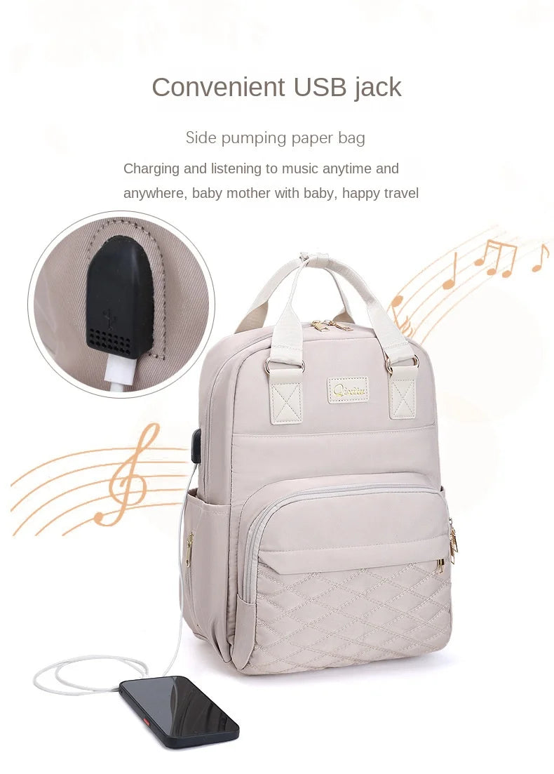 New Mommy Diaper Bags with Diaper Pad Nursing Bags Maternity USB Multifunctional Portable Large Baby Stroller Hanging Bag