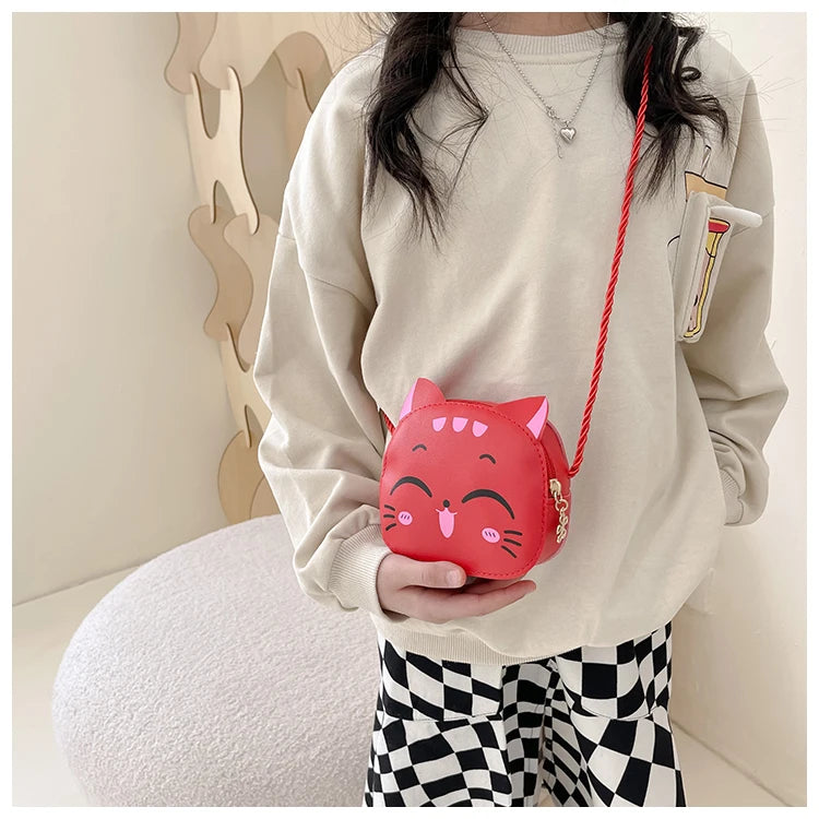 New Outdoor Kids Shoulder Bag PU Leather Cartoon Girls Princess Handbag Cute Cat Travel Baby Mini Coin Purse Messenger Bags