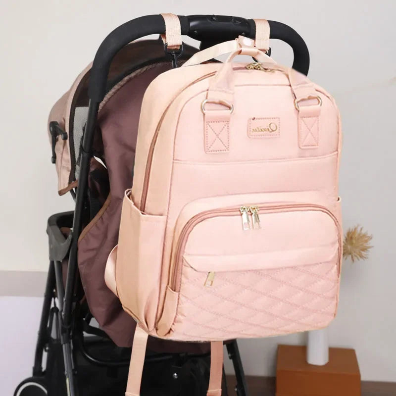 New Mommy Diaper Bags with Diaper Pad Nursing Bags Maternity USB Multifunctional Portable Large Baby Stroller Hanging Bag