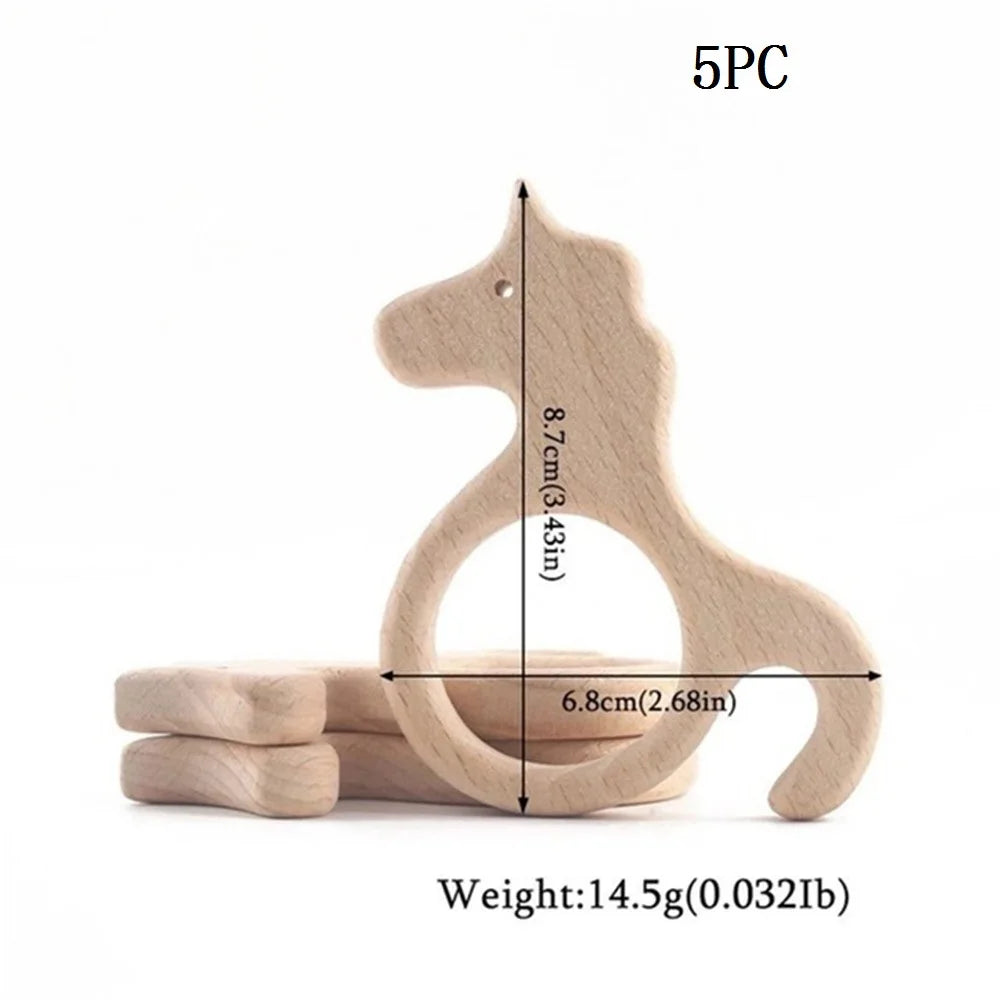 Let's Make 5pcs Wholesale Wooden Teether Rodent Pacifier Pendant Wooden Toys DIY Baby Necklace Gift BPA Free Beech Hedgehog Bird