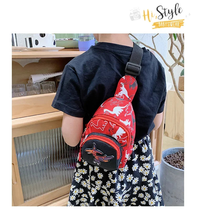 Kids Waist Bags Cartoon Dinosaur Print Outdoor Travel High Capacity Crossbody Zipper Bag Girl Boy Gift Children Chest Pouch Pack