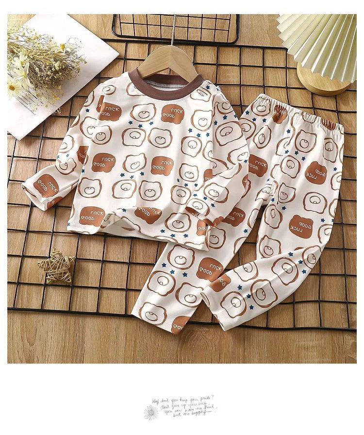 1pcs Children's Underwear Set Kids Soft Cotton Pajamas Boys Girls Baby Spring Autumn Cute Cartoon Long Sleeve Home Sleepwear