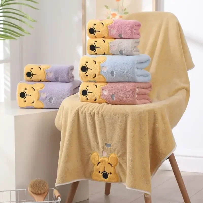 35x75cm/70x140cm Winnie Bear Towel Bath Towel Soft and Absorbent Coral Velvet Towel Home Wash Towel Children's Cartoon Bath Towe