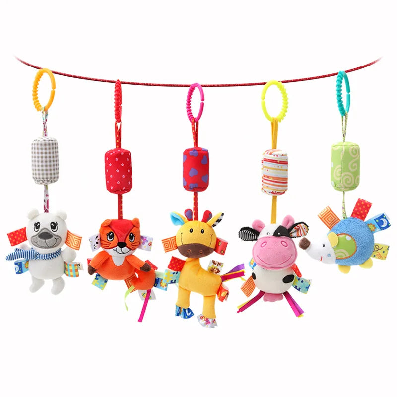 Baby Hanging Rattles Soft Sensory Learning Toy Plush Animals Stroller Infant Car Bed Crib Travel Activity for Babies Toddlers