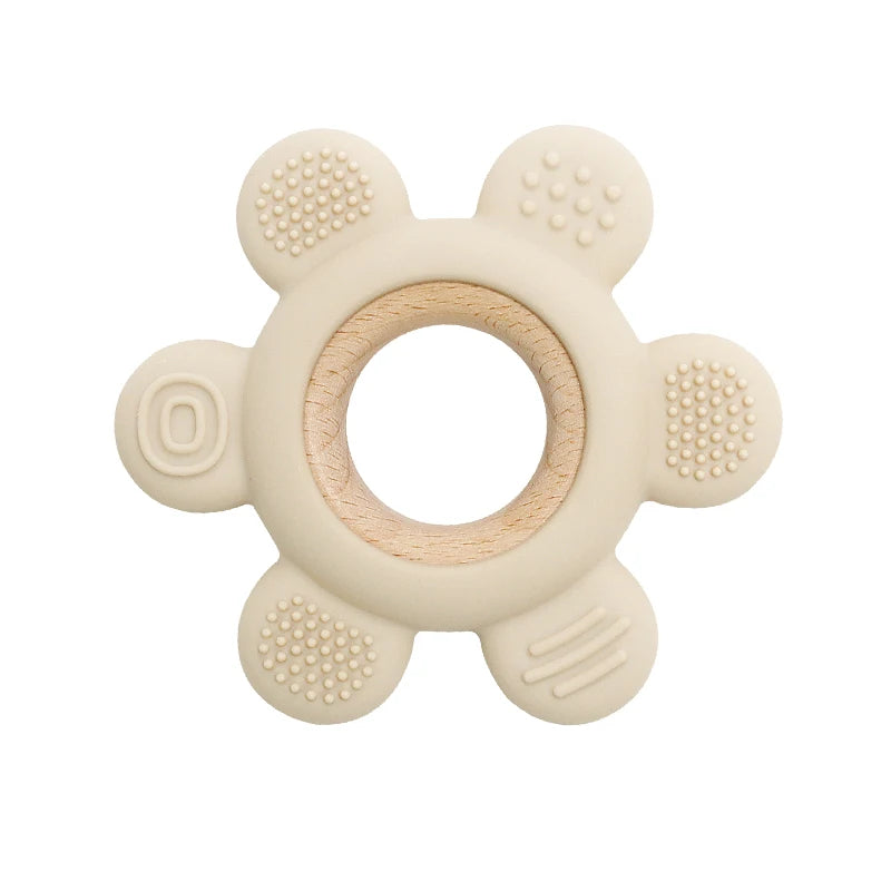 new Baby rudder shape silicone teether Food Grade Safe Teether with wooden ring Toy Teething gift