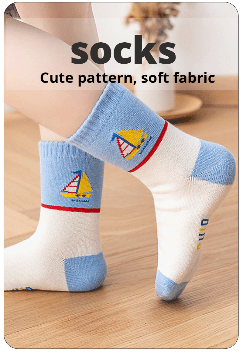 5 Pairs Of New Autumn And Winter Childrens Socks Striped Sailboat Boys Socks 4 to 8 Year Old Socks