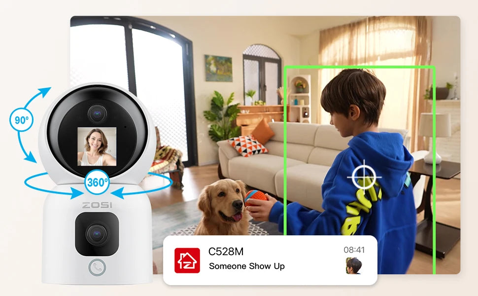 ZOSI 6MP 4MP Dual-Lens Indoor Security IP Camera Two-Way Video 2.4G/5G WiFi C528 360° Views Pan/Tilt Home Baby/Pet Dog Monitor