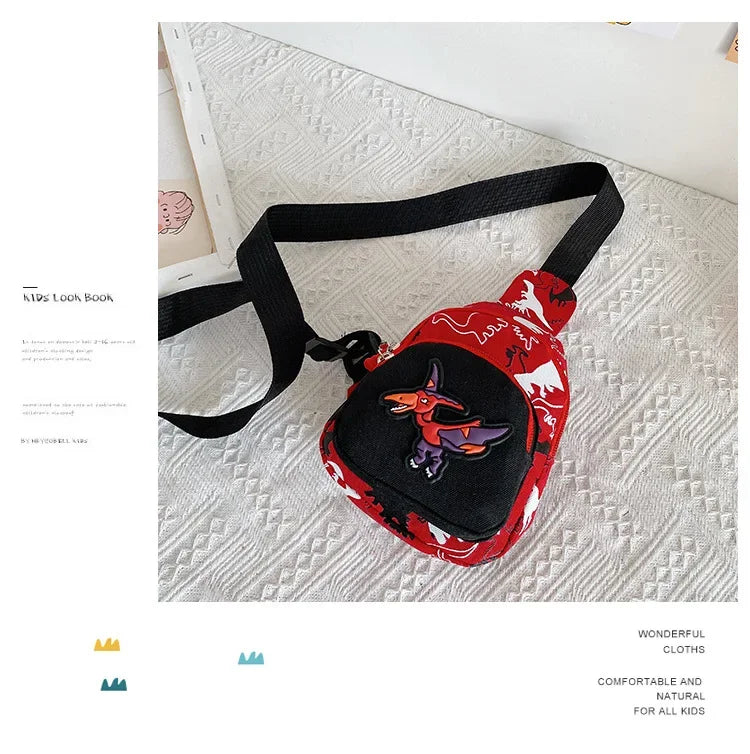 Kids Waist Bags Cartoon Dinosaur Print Outdoor Travel High Capacity Crossbody Zipper Bag Girl Boy Gift Children Chest Pouch Pack