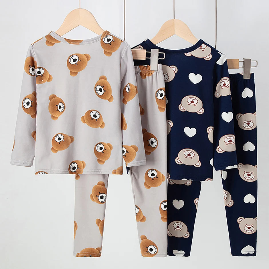 2-piece 2024 new autumn children's cute bear long-sleeved trousers suit boy leisure and comfortable home cover girl Joker pajama