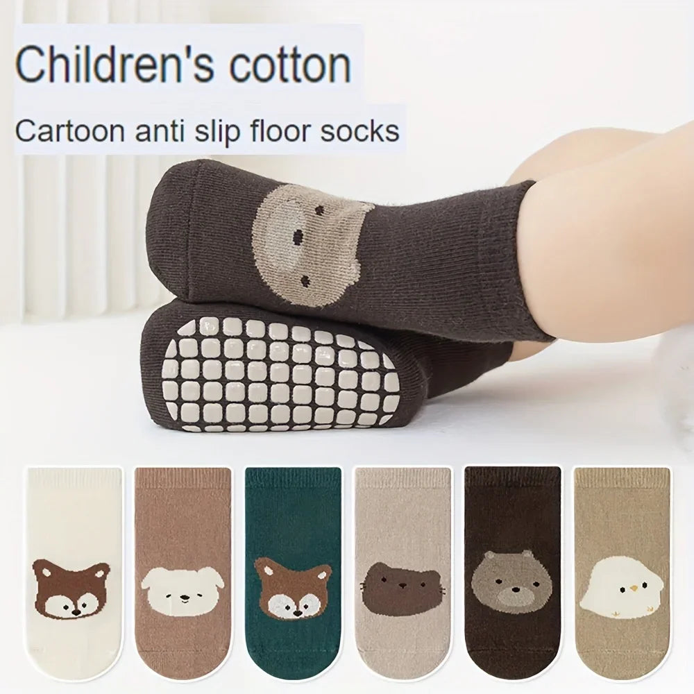 6/1 Pairs Autumn And Winter Large Area Dot Glue Baby Trampoline Socks, Baby Little Kids Non-slip Floor Socks Large Cartoon Strai