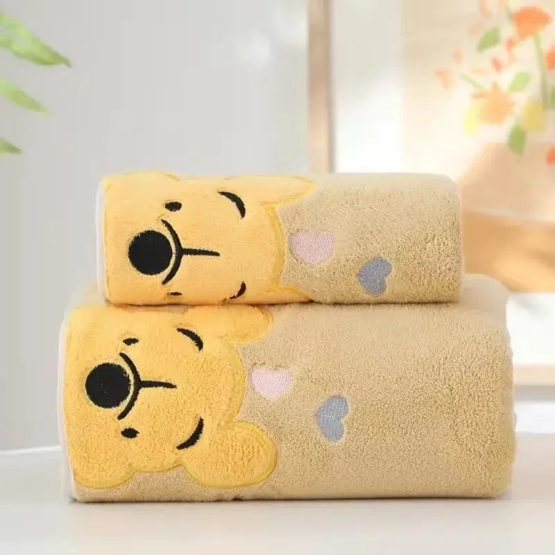 35x75cm/70x140cm Winnie Bear Towel Bath Towel Soft and Absorbent Coral Velvet Towel Home Wash Towel Children's Cartoon Bath Towe
