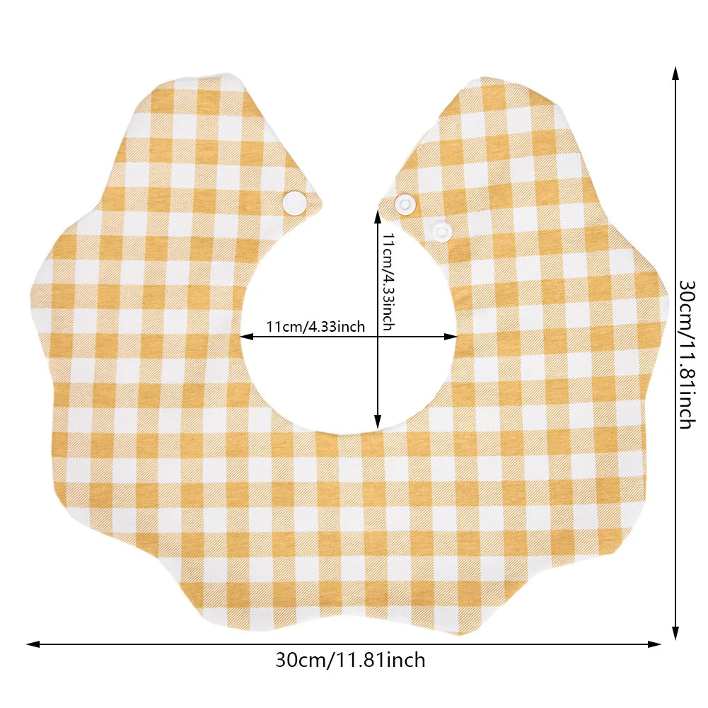 360° Cotton Baby Bibs for Kids Boys Girls Plaid Saliva Towel Cute Korea Rotativo Petal Neck Adjustable Button Feeding Burp Cloth