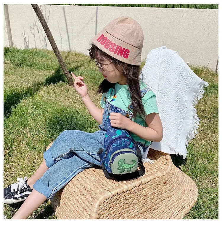 Kids Waist Bags Cartoon Dinosaur Print Outdoor Travel High Capacity Crossbody Zipper Bag Girl Boy Gift Children Chest Pouch Pack