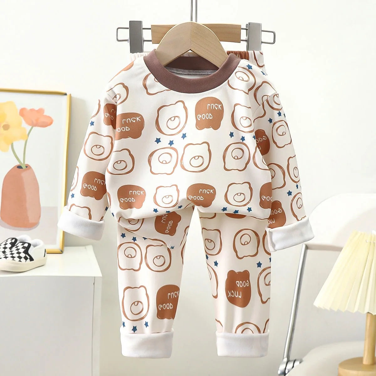1pcs Children's Underwear Set Kids Soft Cotton Pajamas Boys Girls Baby Spring Autumn Cute Cartoon Long Sleeve Home Sleepwear
