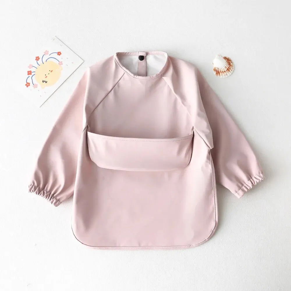 1pcs Solid Color Painting Smock Baby's Soft Waterproof Long Sleeve Art Smock Feeding Bib Apron for Kids Accessories