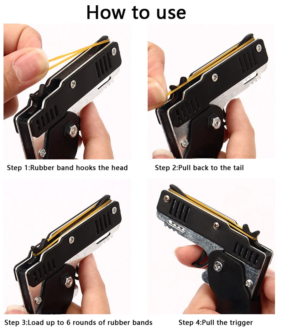 Metal Burst Rubber Band Toy - Mini Folding Launcher Toy With Keychain And 60pcs Rubber Bands,Perfect Gift for Christmas