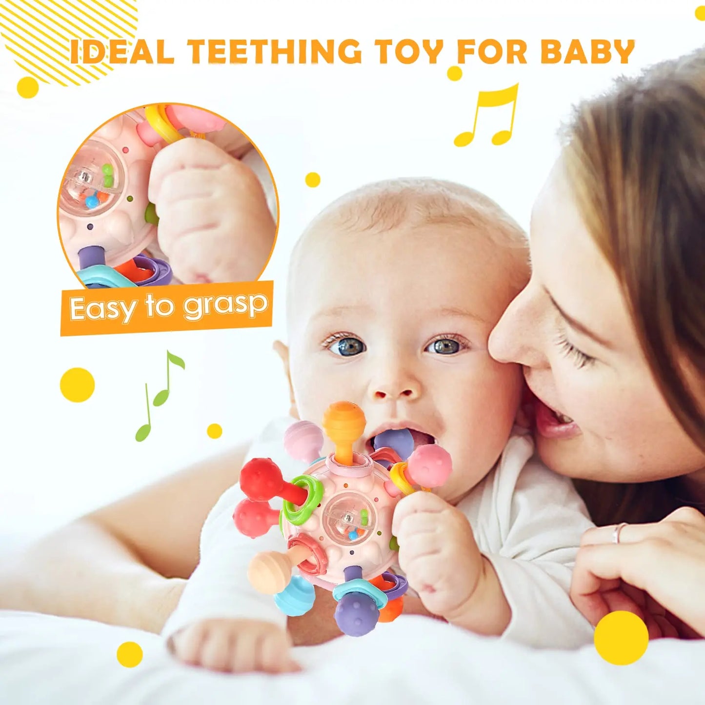 Montessori Baby Teething Toys Sensory Chew Teething Ball Rattle Grasping Activities Babies Toys for 0-18 Months Girls Boys Gifts