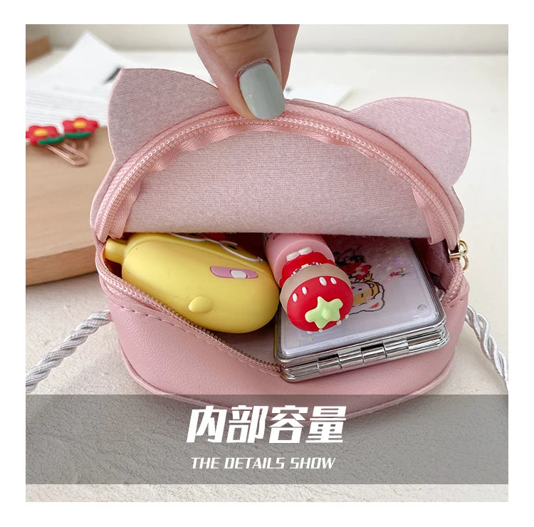 New Outdoor Kids Shoulder Bag PU Leather Cartoon Girls Princess Handbag Cute Cat Travel Baby Mini Coin Purse Messenger Bags