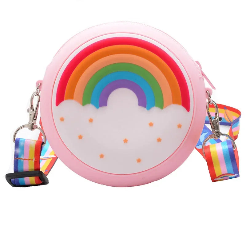 Round Donut Crossbody Bag Child Child Girl Children Shoulder Bag Adjustable Strap Vacation Travel Rainbow Printed Pocket Package