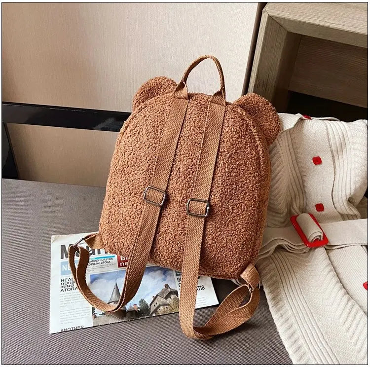 Cute Bear Ear Plush Backpack for Kids Adult Lamb Fleece Shoulder Bag High-capacity Korean Parent-Child Bags Boys Girls Backpacks