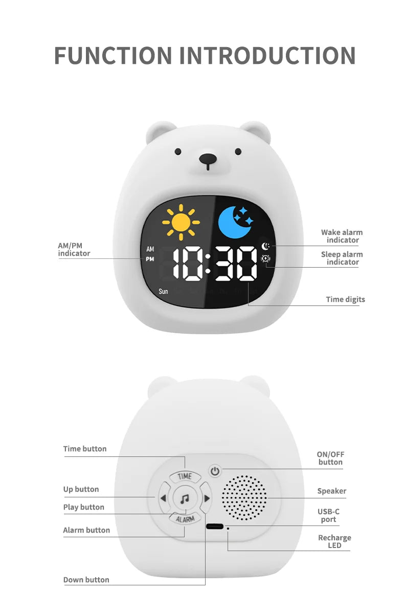 1 Adorable Dinosaur-shaped Silicone Alarm Clock with 6 White Noise Machine Sounds & Colorful Lights for Better Sleep