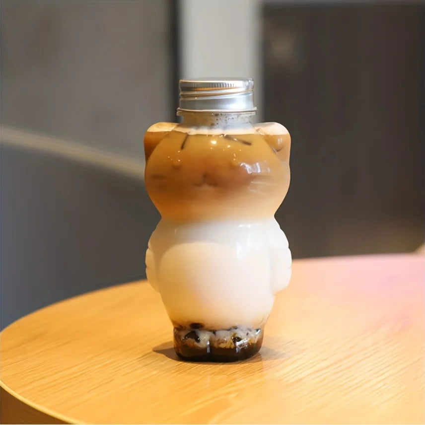 Kawaii Cat Water Bottles For Milk Tea Coffee Juice Portable Drinking Cup Home Transparent Juicing Beverage Clear Drink Bottle