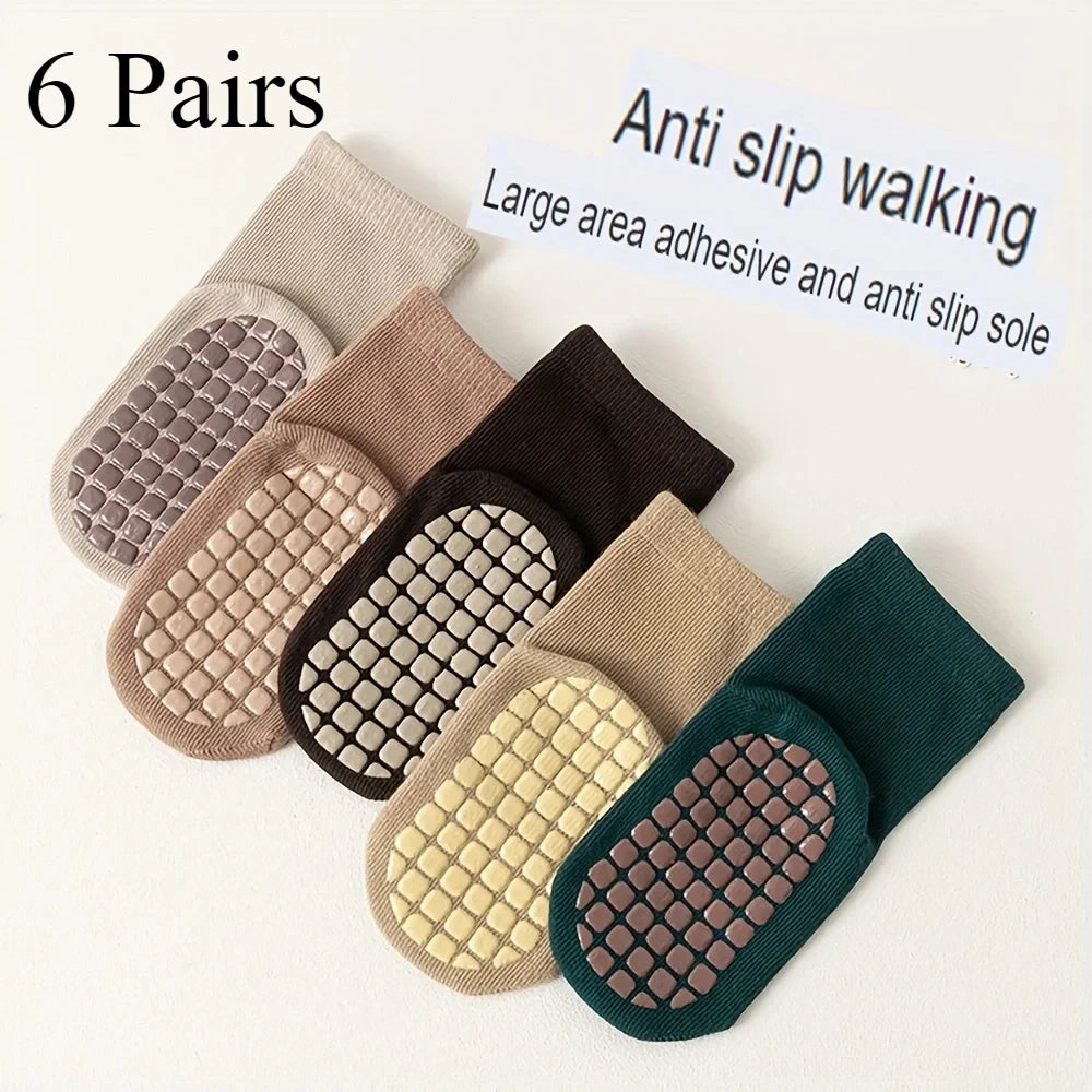 6/1 Pairs Autumn And Winter Large Area Dot Glue Baby Trampoline Socks, Baby Little Kids Non-slip Floor Socks Large Cartoon Strai