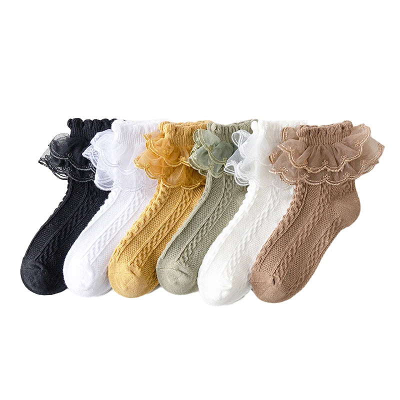 3 Pairs/Lot Summer Girls Socks Baby Kids Ruffle Sock Cute Children Frilly White Black Lace Cotton Socks For 1-10Years