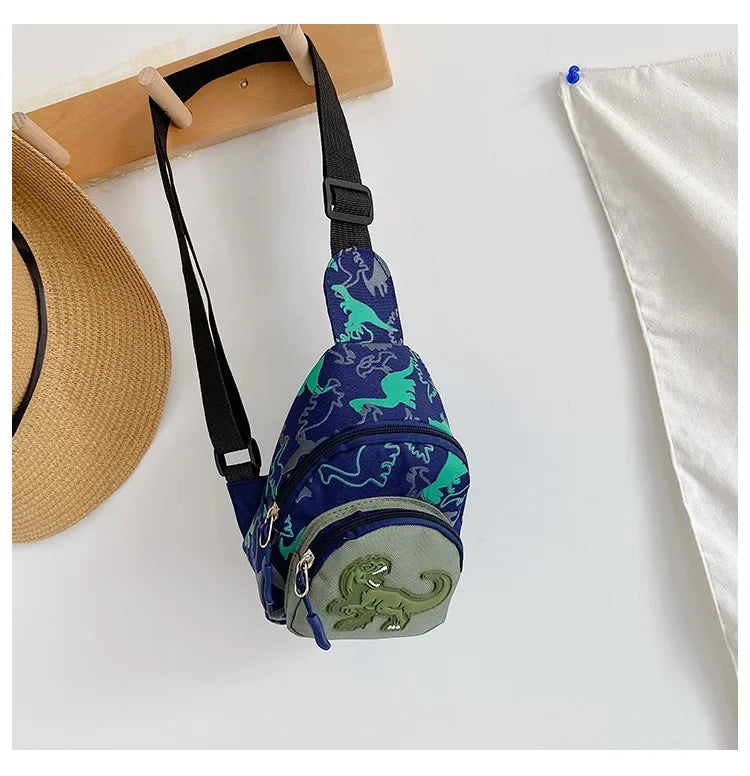 Kids Waist Bags Cartoon Dinosaur Print Outdoor Travel High Capacity Crossbody Zipper Bag Girl Boy Gift Children Chest Pouch Pack