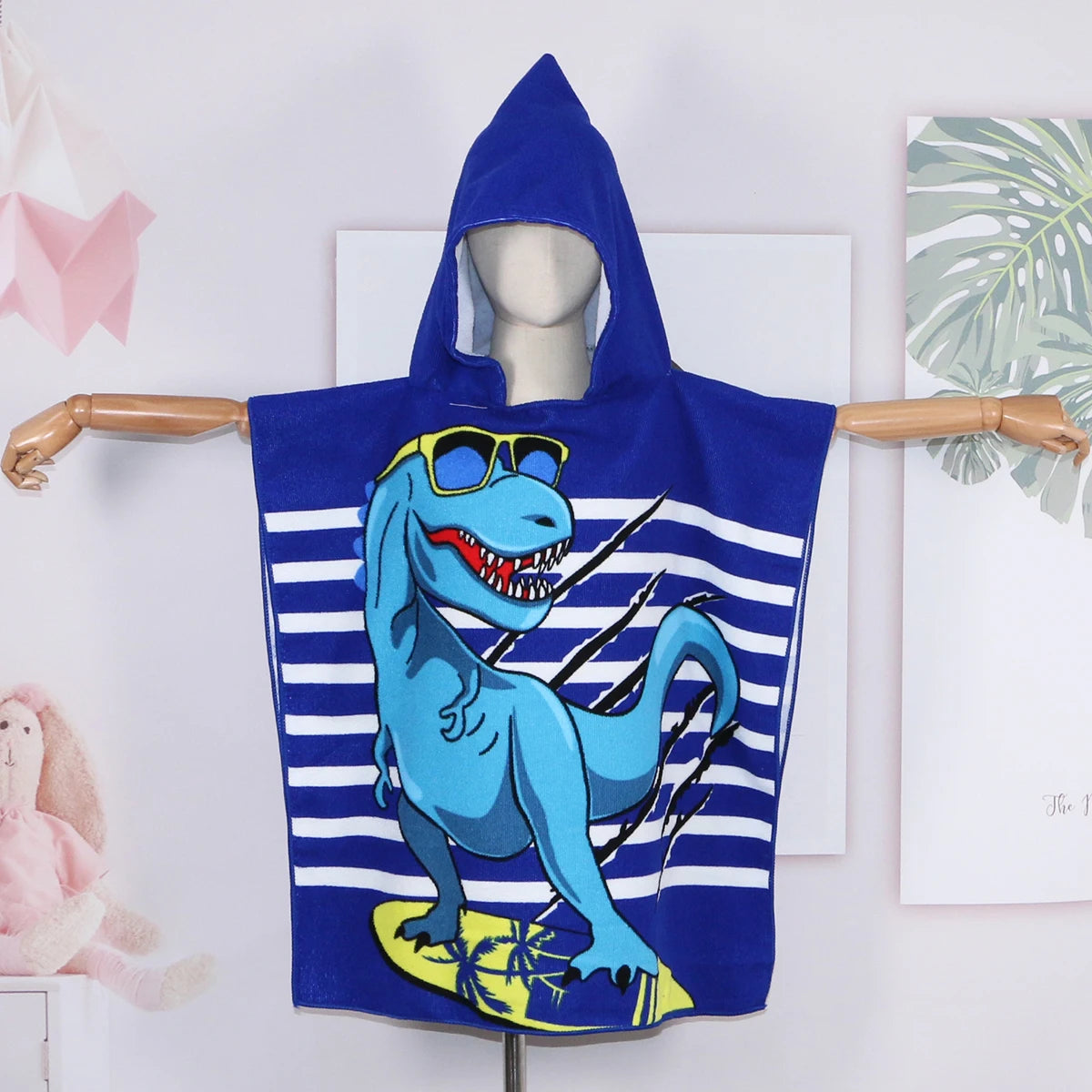 80-130cm Kids Hooded Bath Beach Poncho Towels Baby Quick Dry Bathrobe Child Cartoon Poncho Towels Microfiber Swim Cover-ups