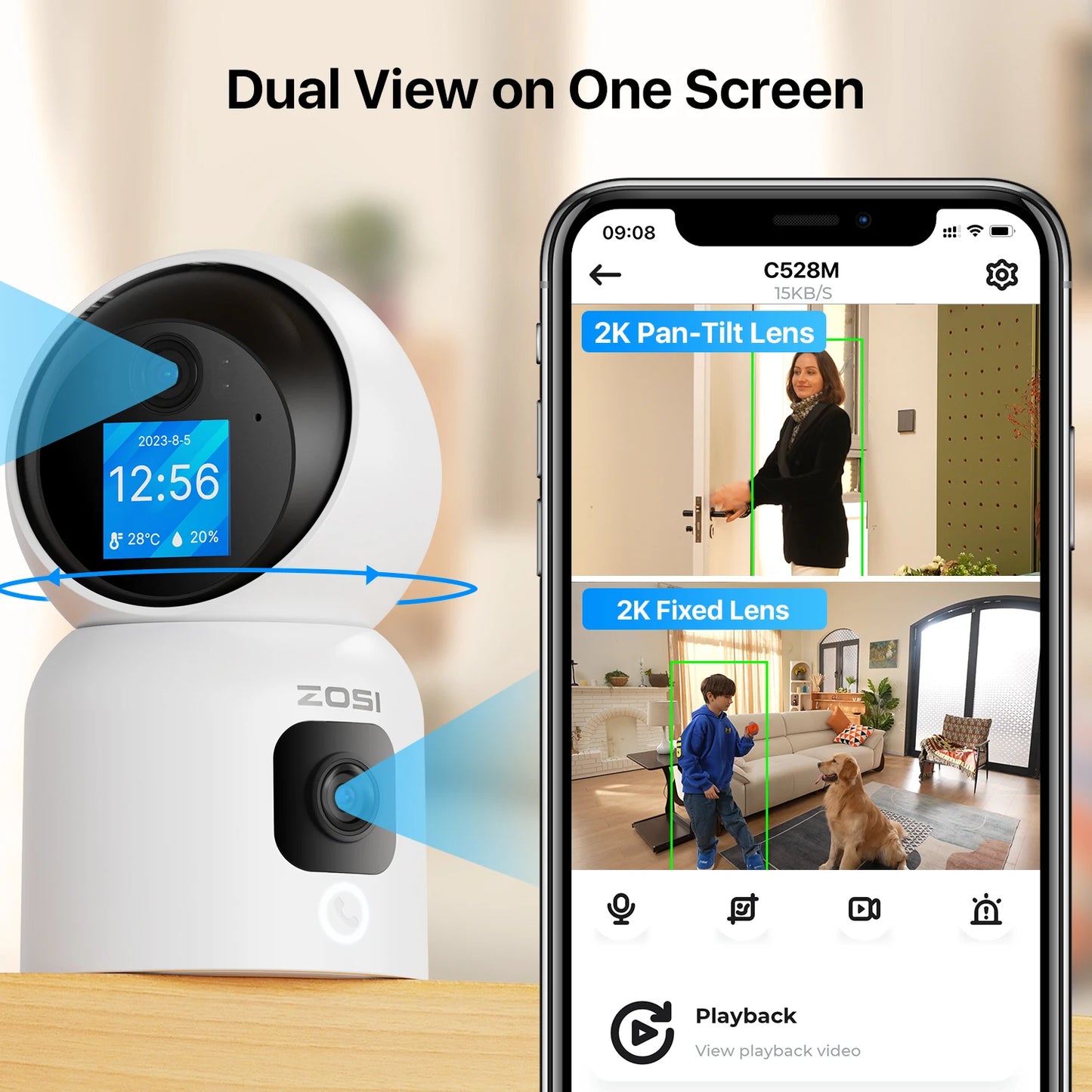 ZOSI 6MP 4MP Dual-Lens Indoor Security IP Camera Two-Way Video 2.4G/5G WiFi C528 360° Views Pan/Tilt Home Baby/Pet Dog Monitor