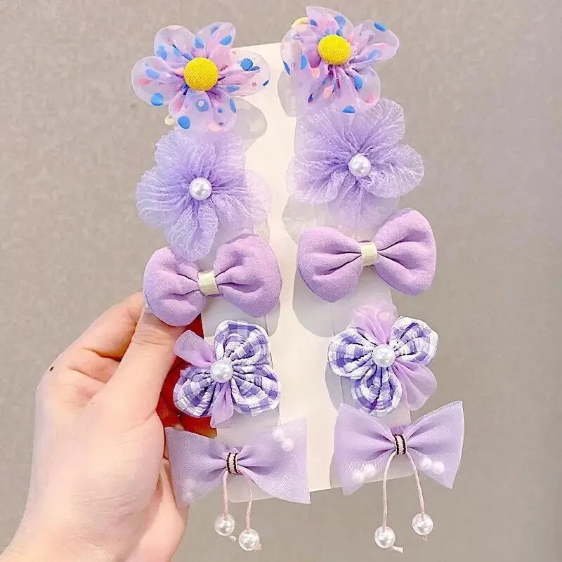 10 Pcs/1 Sets Kids Cute Bow Hair Accessories For Girls Flowers Modeling Hair Clips Hairpin