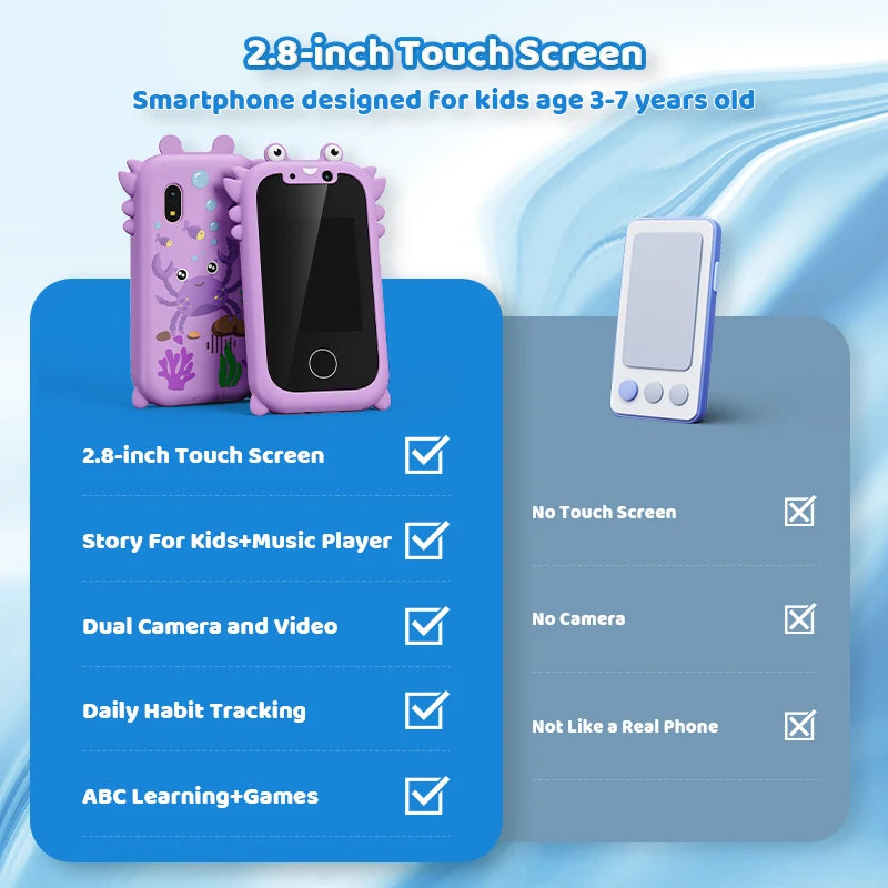 Kids Smart Phone Educational Toys Children Musical Player MP3 Dual Camera Selfie With 512MB Card Touchscreen Learning Toy Gifts