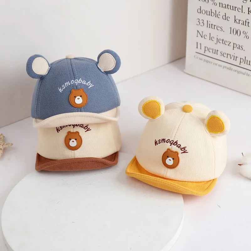 Cartoon Bear Baby Baseball Cap With Ears Cute Animal Sun Hat for Boys Girls Casual Infant Peaked Hat