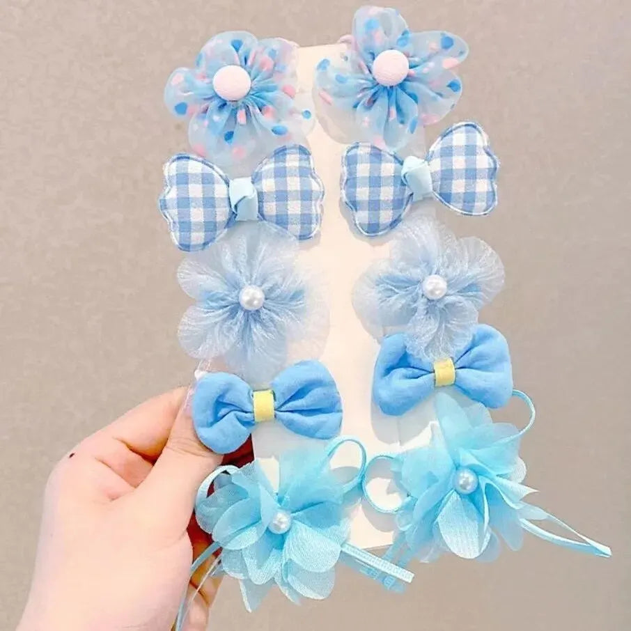 10 Pcs/1 Sets Kids Cute Bow Hair Accessories For Girls Flowers Modeling Hair Clips Hairpin
